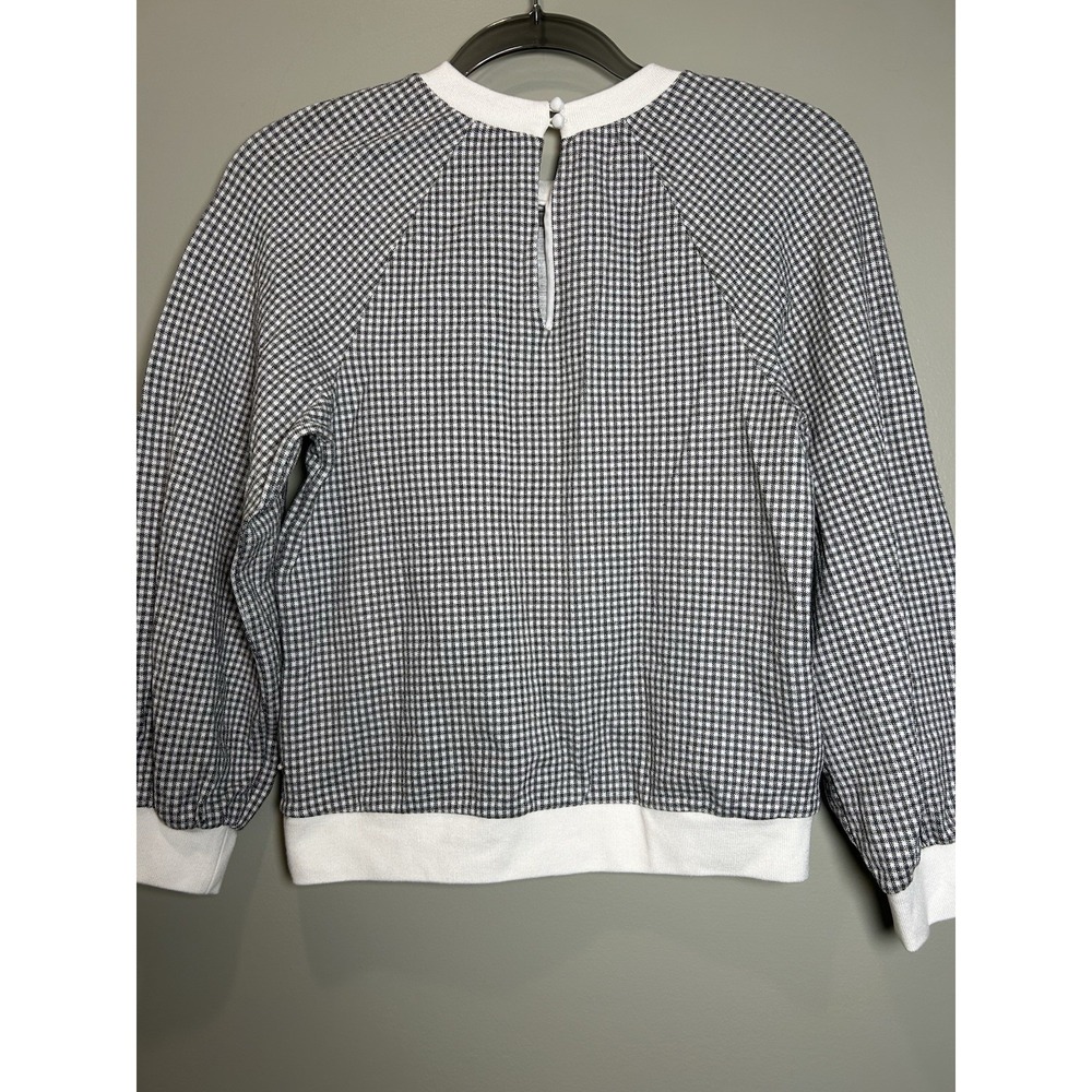 PEARL by Lela Rose XS Grey and White Gingham Crewneck Pullover Long Sleeve Top - Picture 10 of 12